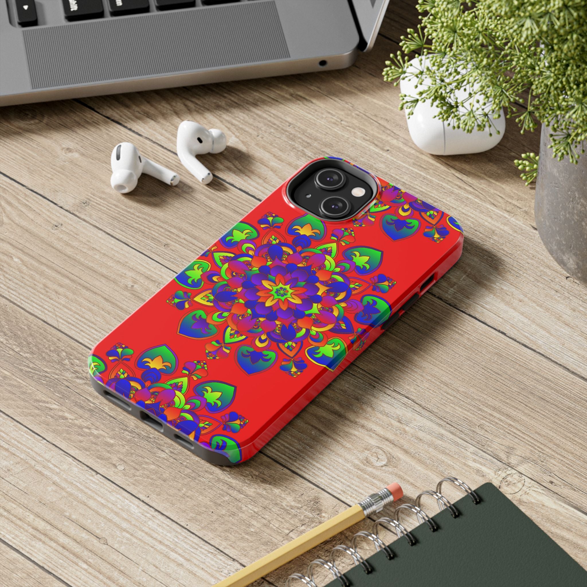 Hand Drawn Mandala Art Red Phone Case with Intricate Design and Floral Patterns