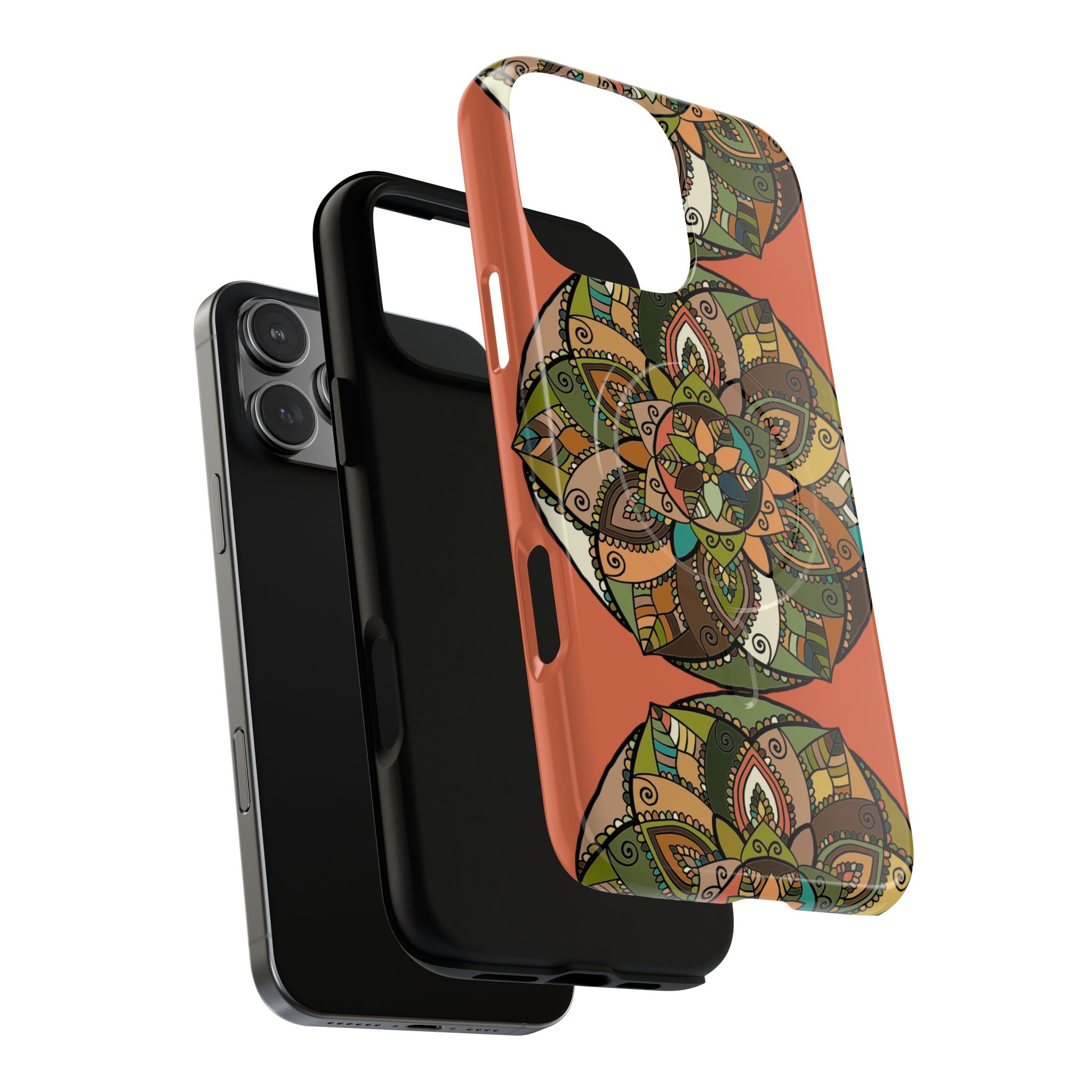 Mandala Floral Tough Magnetic Phone Case — Boho Earth-Tone Protective Cover