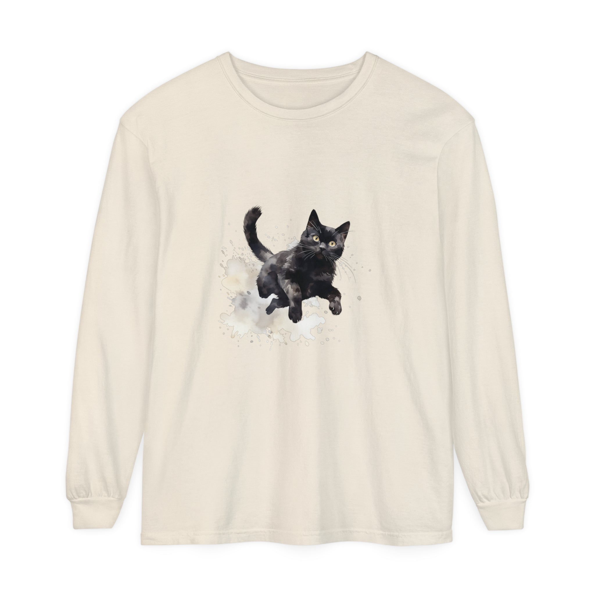 Black Cat Watercolor Splash T-Shirt featuring a vibrant, artistic design