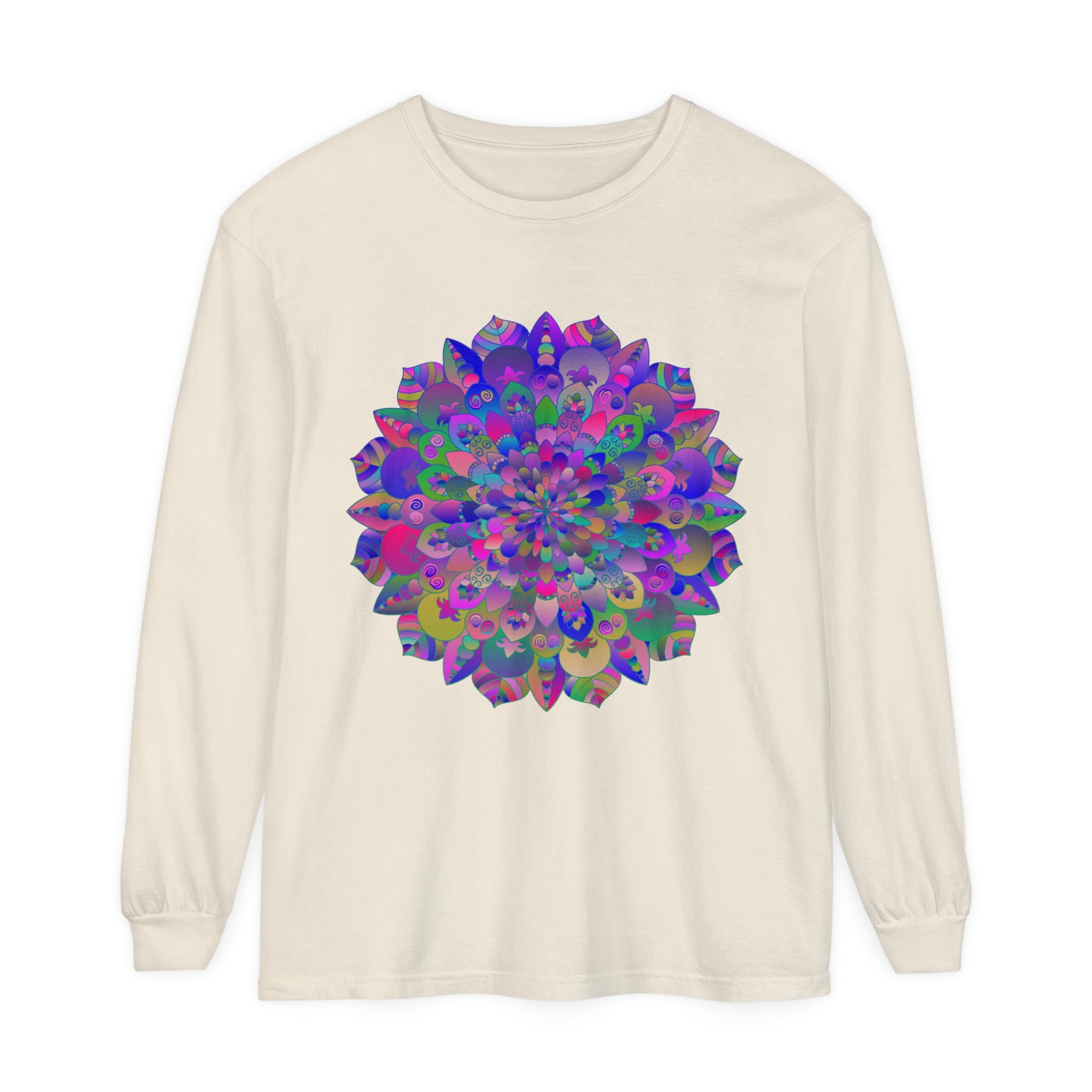 Colorful and intricate mandala design long sleeve t-shirt for vibrant style