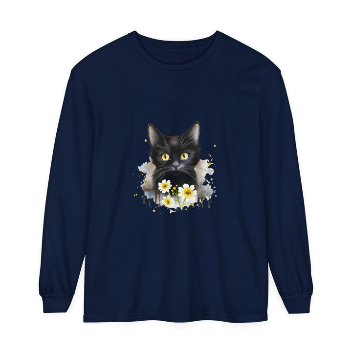 Black Cat Watercolor Floral Unisex T-Shirt with vibrant hand-painted design