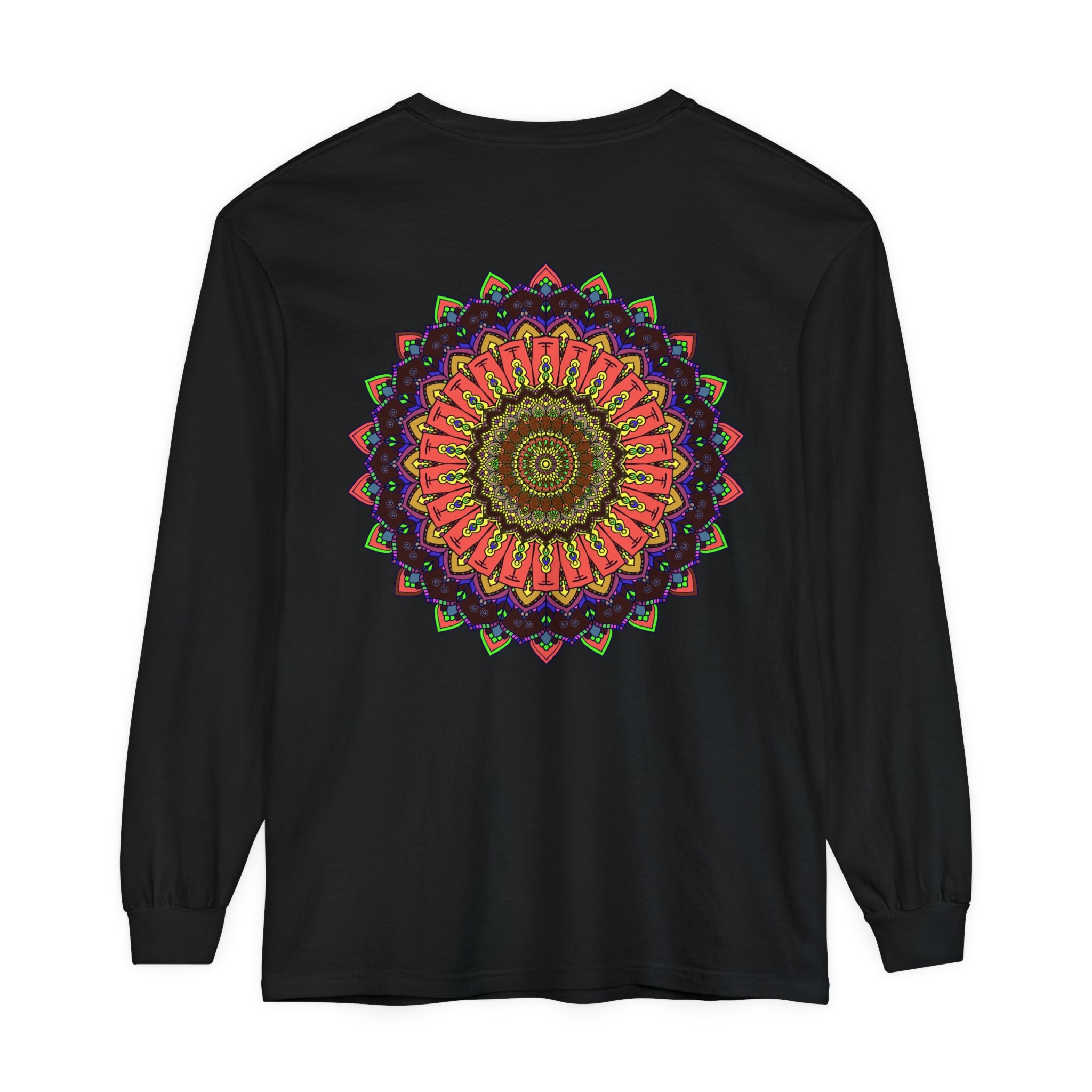 Intricate Mandala Long Sleeve T-Shirt with Colorful Design in Vibrant Hues