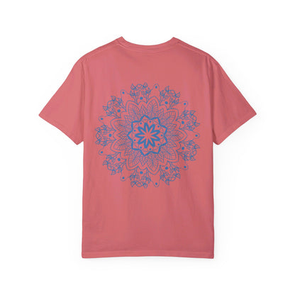 Handmade unisex Mandala T-shirt featuring a unique garment-dyed design