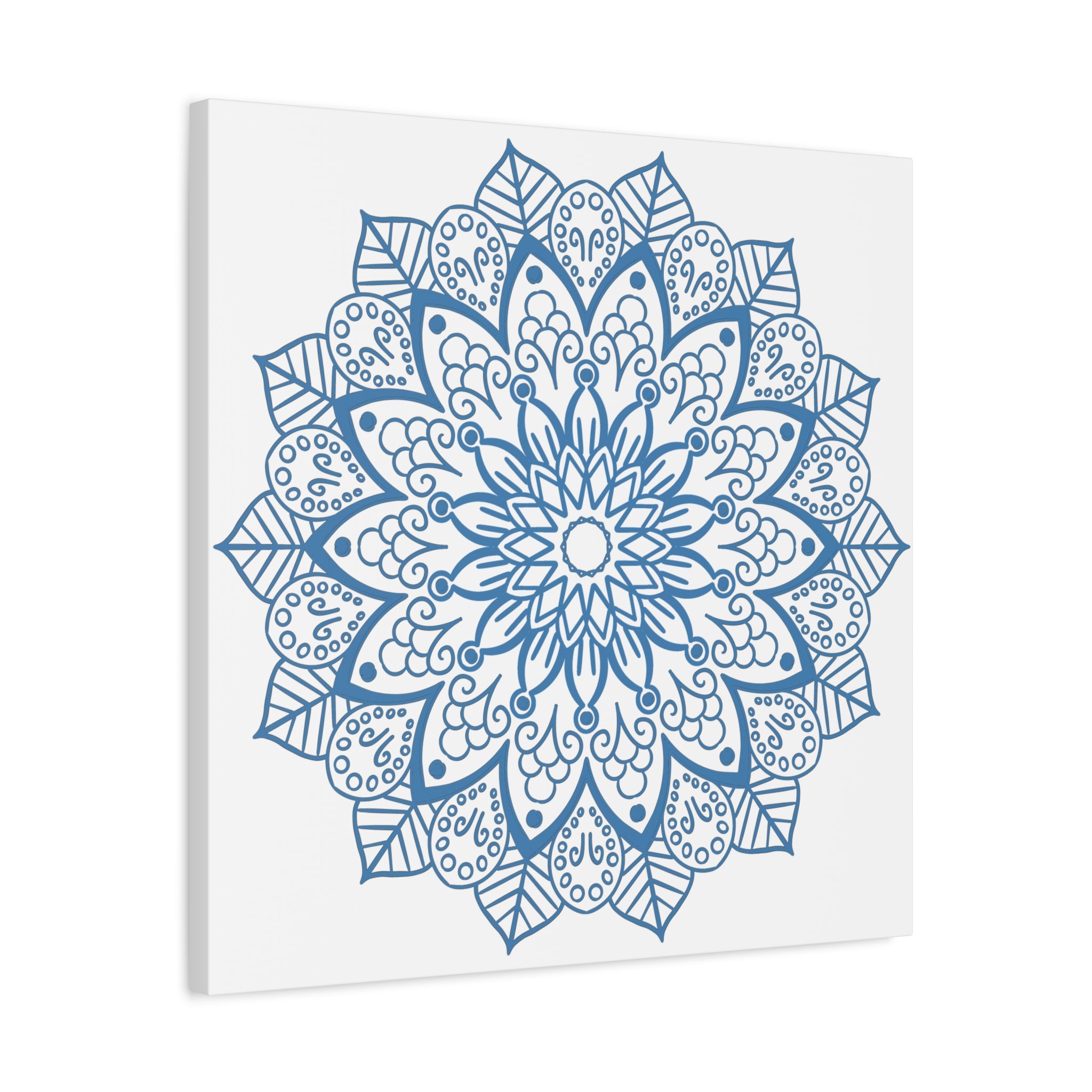 Handmade Mandala Art in Steel Blue on Matte Canvas, Stretched, 125 - Beautiful Mandala Design Wall Art