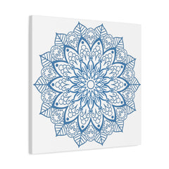 Handmade Mandala Art in Steel Blue on Matte Canvas, Stretched, 125 - Beautiful Mandala Design Wall Art