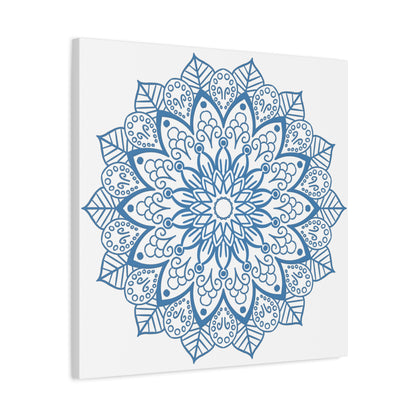 Handmade Mandala Art in Steel Blue on Matte Canvas, Stretched, 125 - Beautiful Mandala Design Wall Art