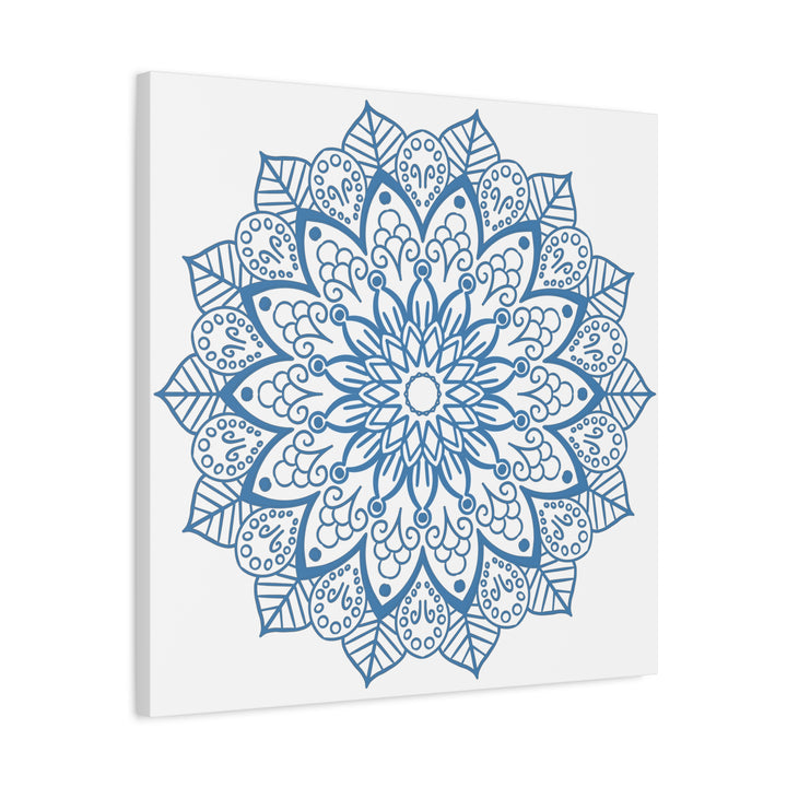 Handmade Mandala Art in Steel Blue on Matte Canvas, Stretched, 125 - Beautiful Mandala Design Wall Art