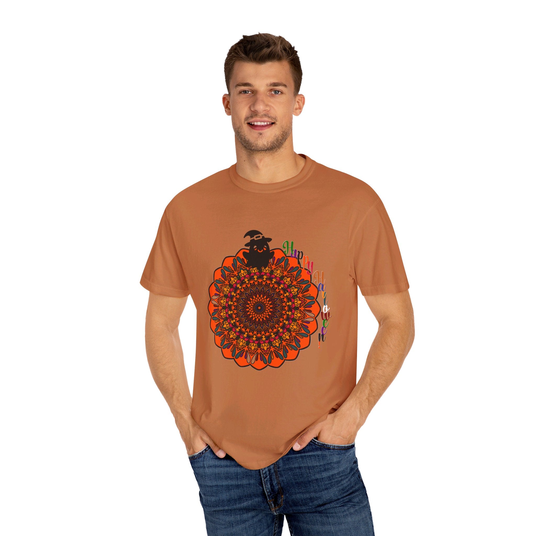 Handmade Pumpkin Mandala Art on Garment-Dyed Unisex Tee