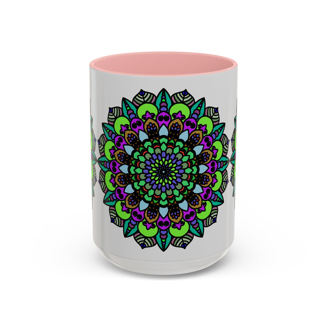 Vibrant and colorful mandala art mug with intricate and detailed design