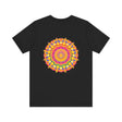 A colorful mandala design t-shirt with intricate patterns representing peace and harmony