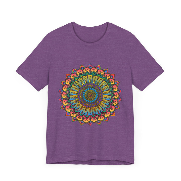 A beautiful and intricate mandala design meditation tee in vibrant colors