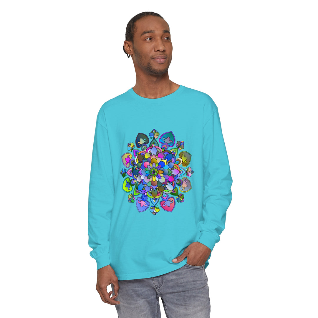 Colorful and intricate mandala design long sleeve t-shirt for a vibrant look