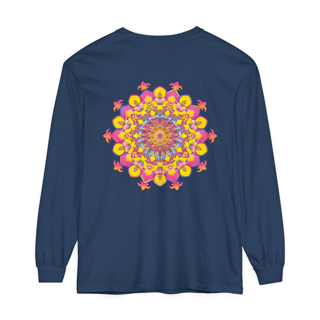 Vibrant Mandala Unisex Long Sleeve T-Shirt featuring intricate, colorful mandala design