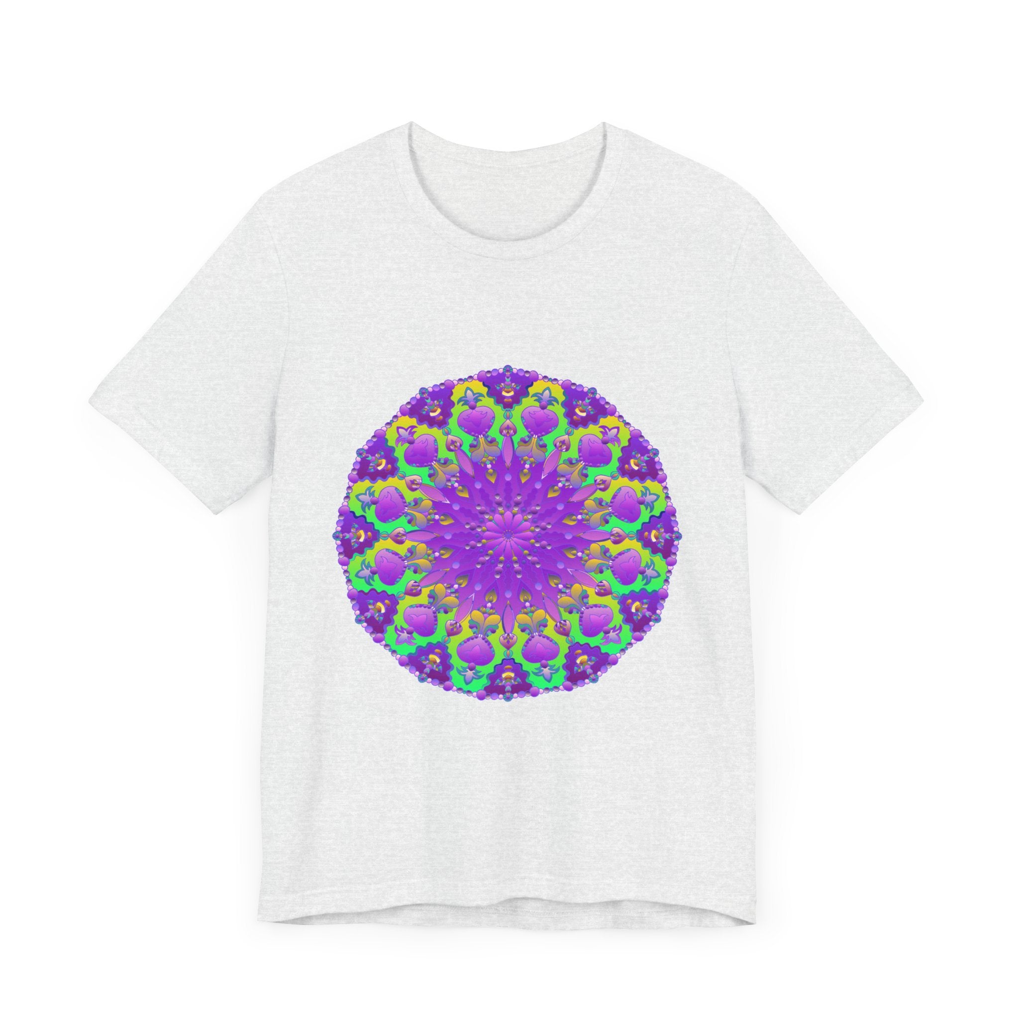 Beautiful purple and green mandala tee with intricate and detailed design