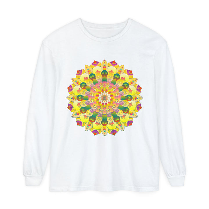 Vibrant Mandala Unisex Long Sleeve T-Shirt with intricate, colorful design and comfortable fit