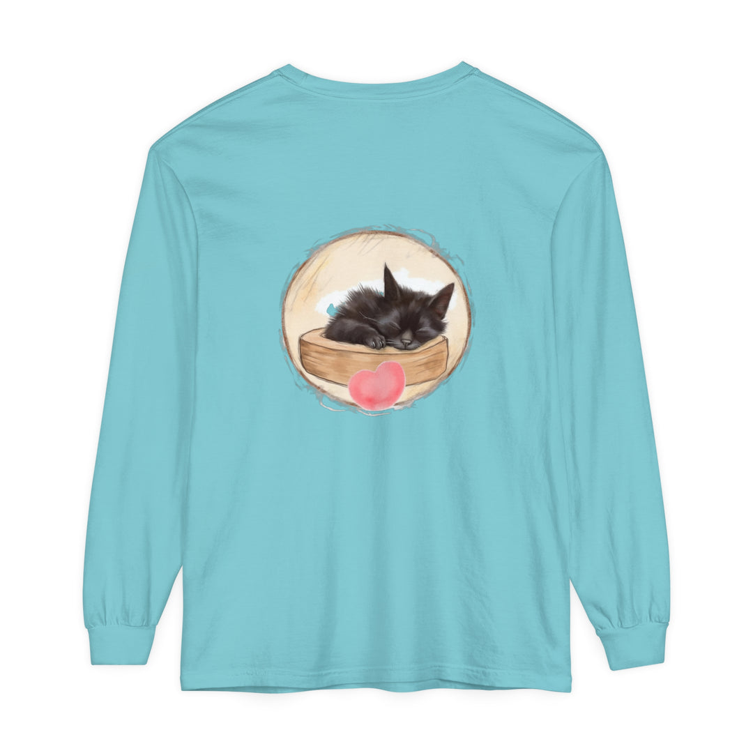 A cozy unisex t-shirt featuring an adorable sleeping kitten design perfect for bedtime