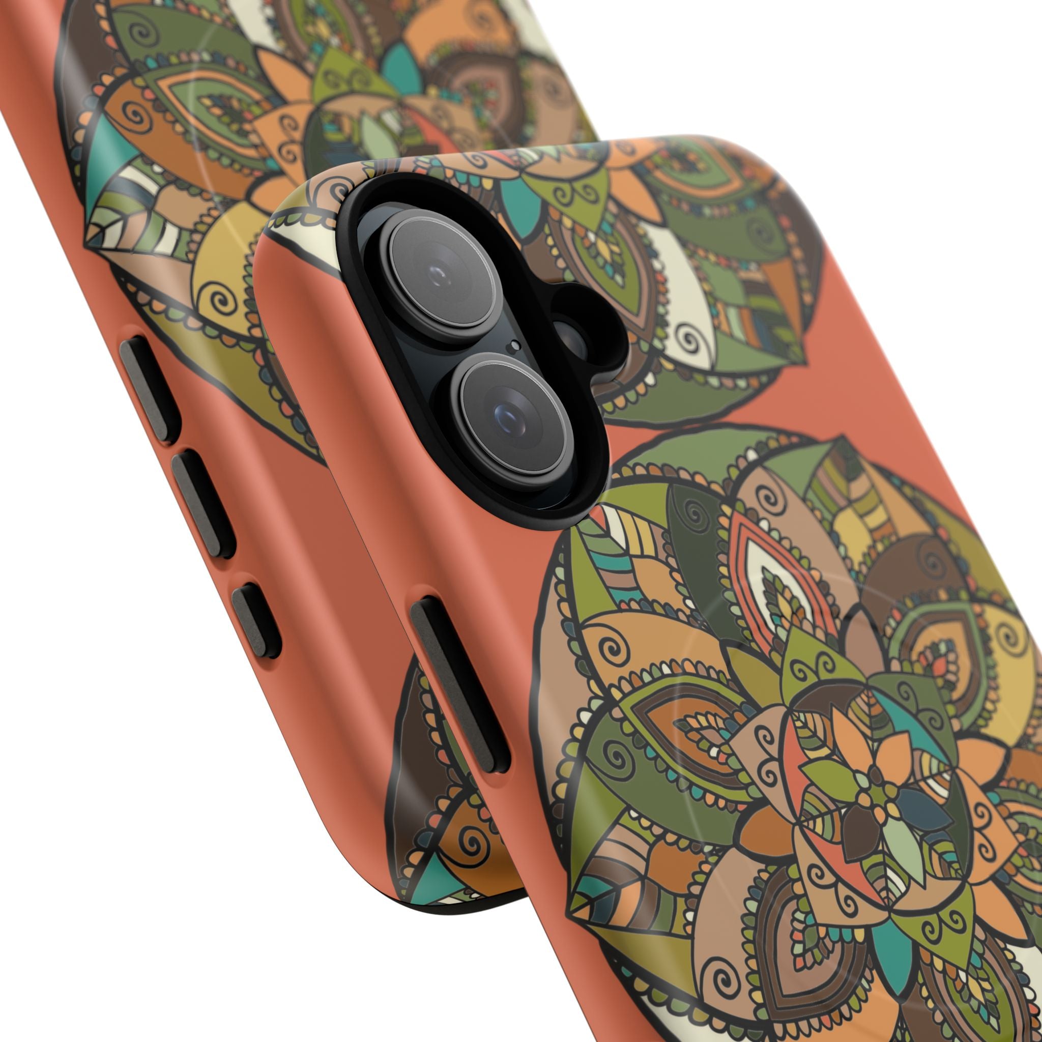 Mandala Floral Tough Magnetic Phone Case — Boho Earth-Tone Protective Cover