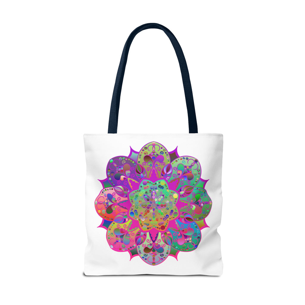 Vibrant and detailed mandala design tote bag, perfect for adding a pop of color to your outfit