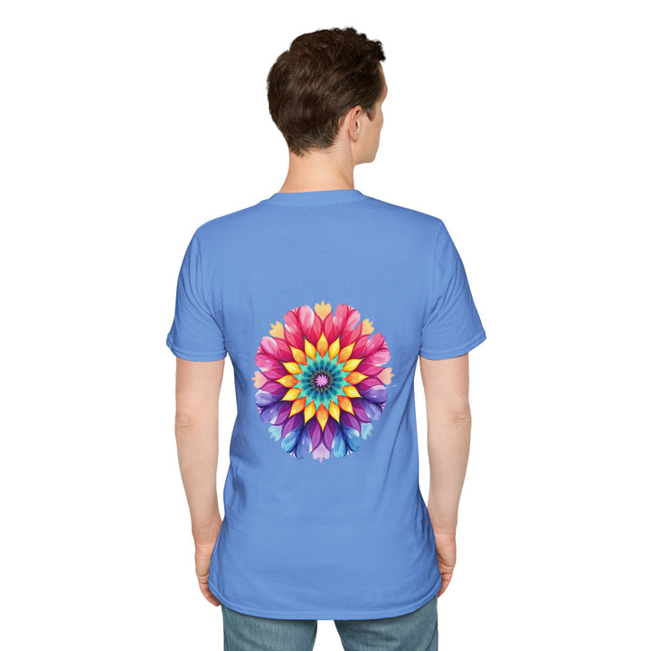 Colorful floral mandala design with a motivational quote on a comfortable t-shirt