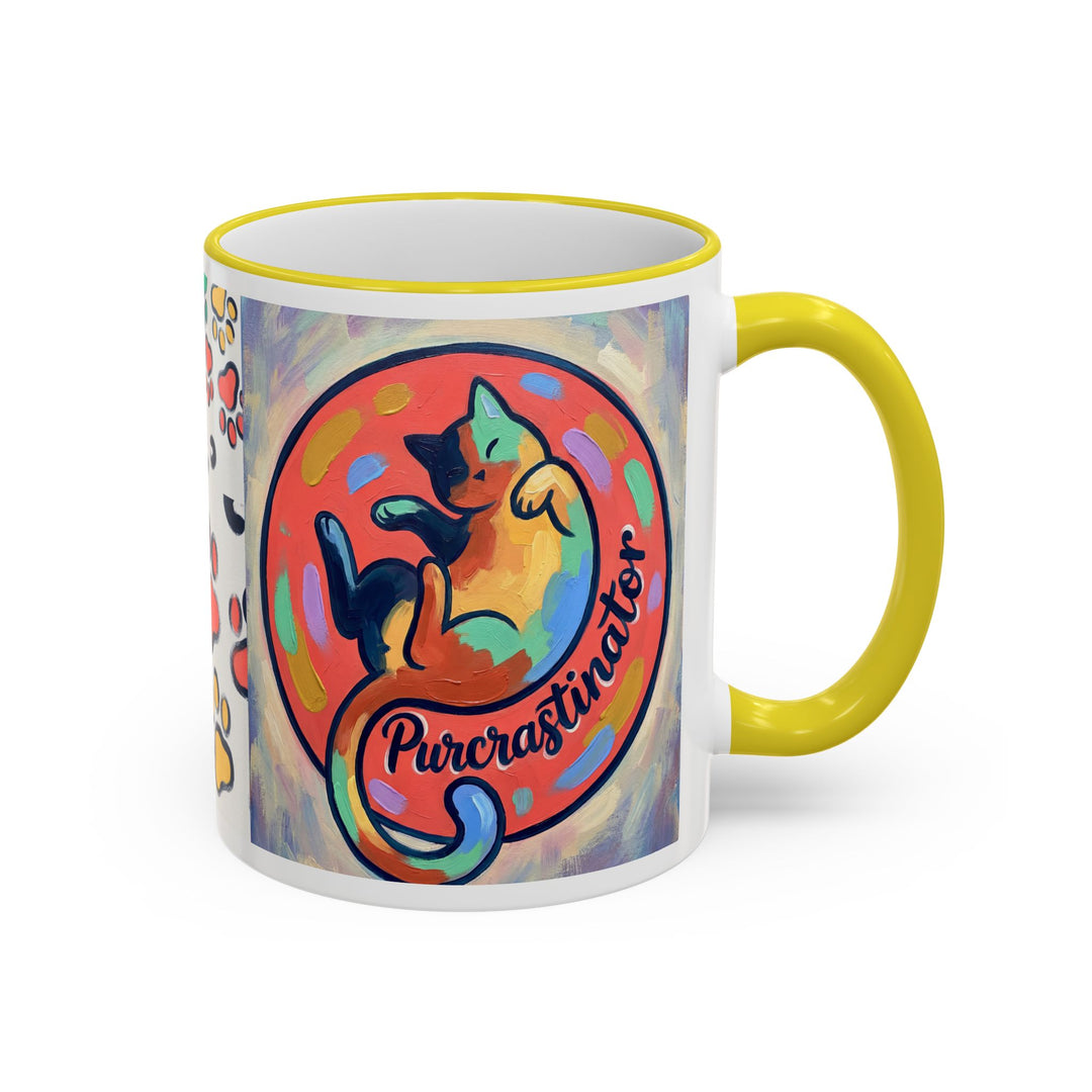 Colorful Paw Print Pet Lover Accent Rim Mug (11oz/15oz)