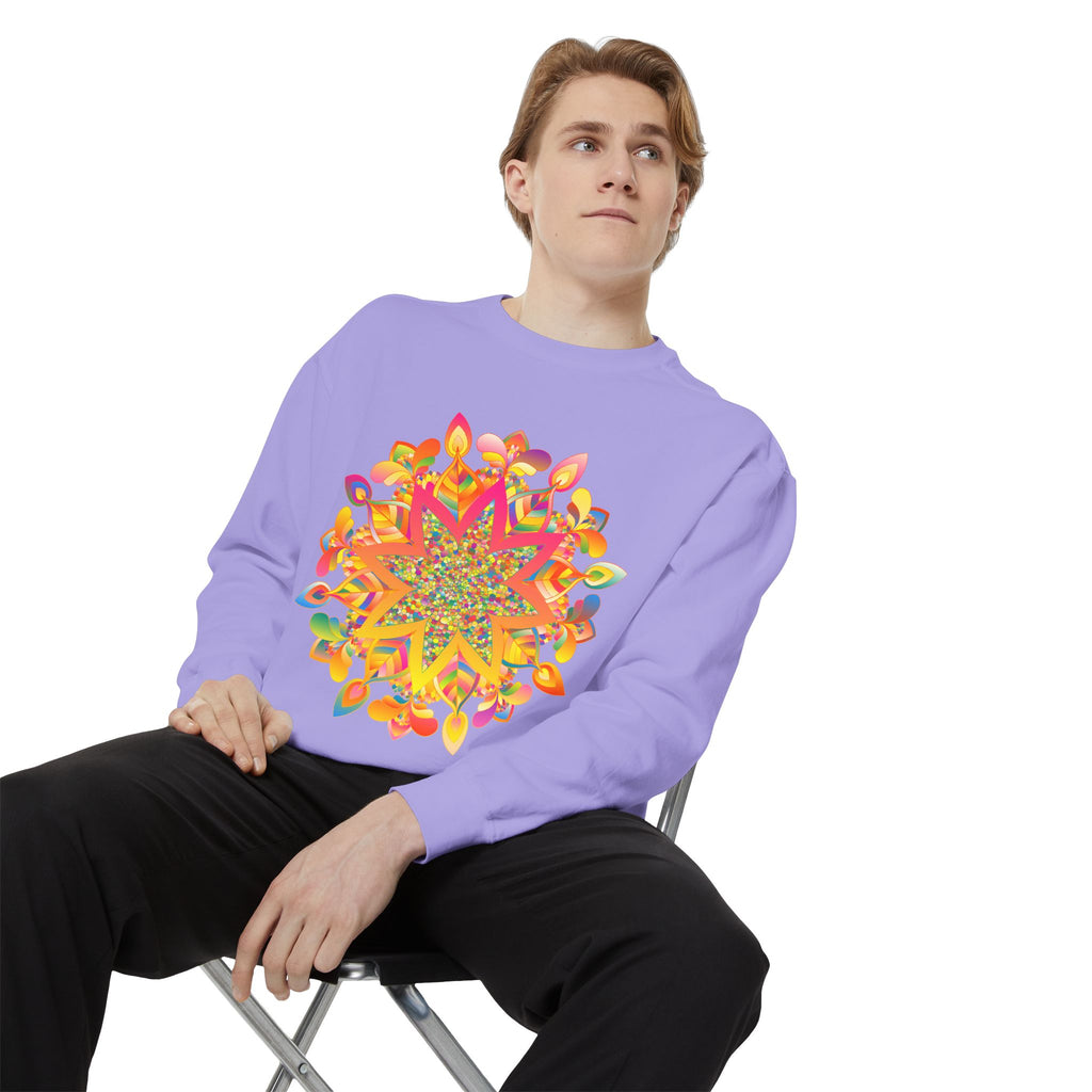 Colorful mandala patterned sweatshirt with a relaxed fit and cozy feel