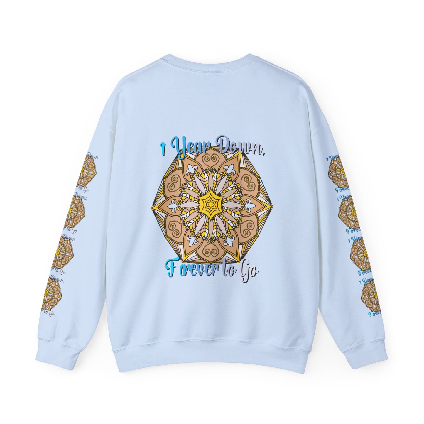 A unisex Heavy Blend™ crewneck sweatshirt with the text 1 Year Down, Forever to Go - perfect first year wedding anniversary gift