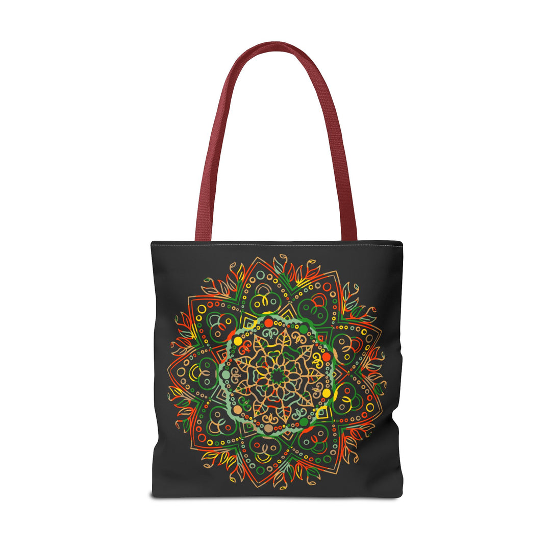 Colorful hand-drawn mandala art tote bag with all-over print design