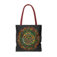 Colorful hand-drawn mandala art tote bag with all-over print design
