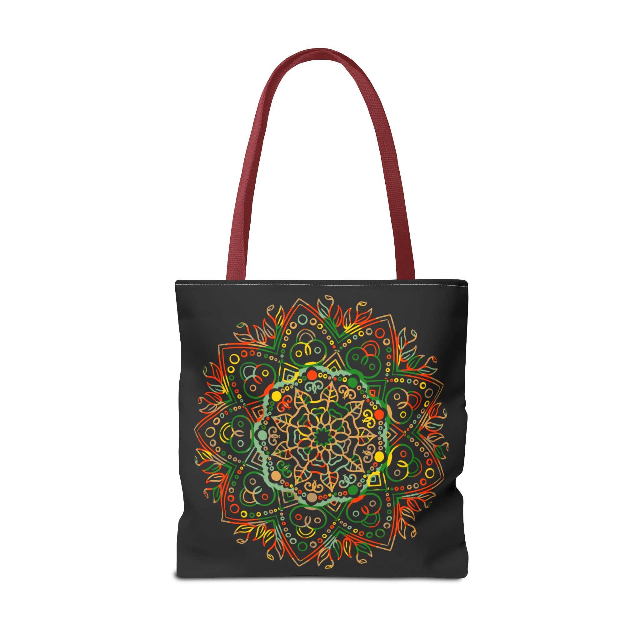 Colorful hand-drawn mandala art tote bag with all-over print design