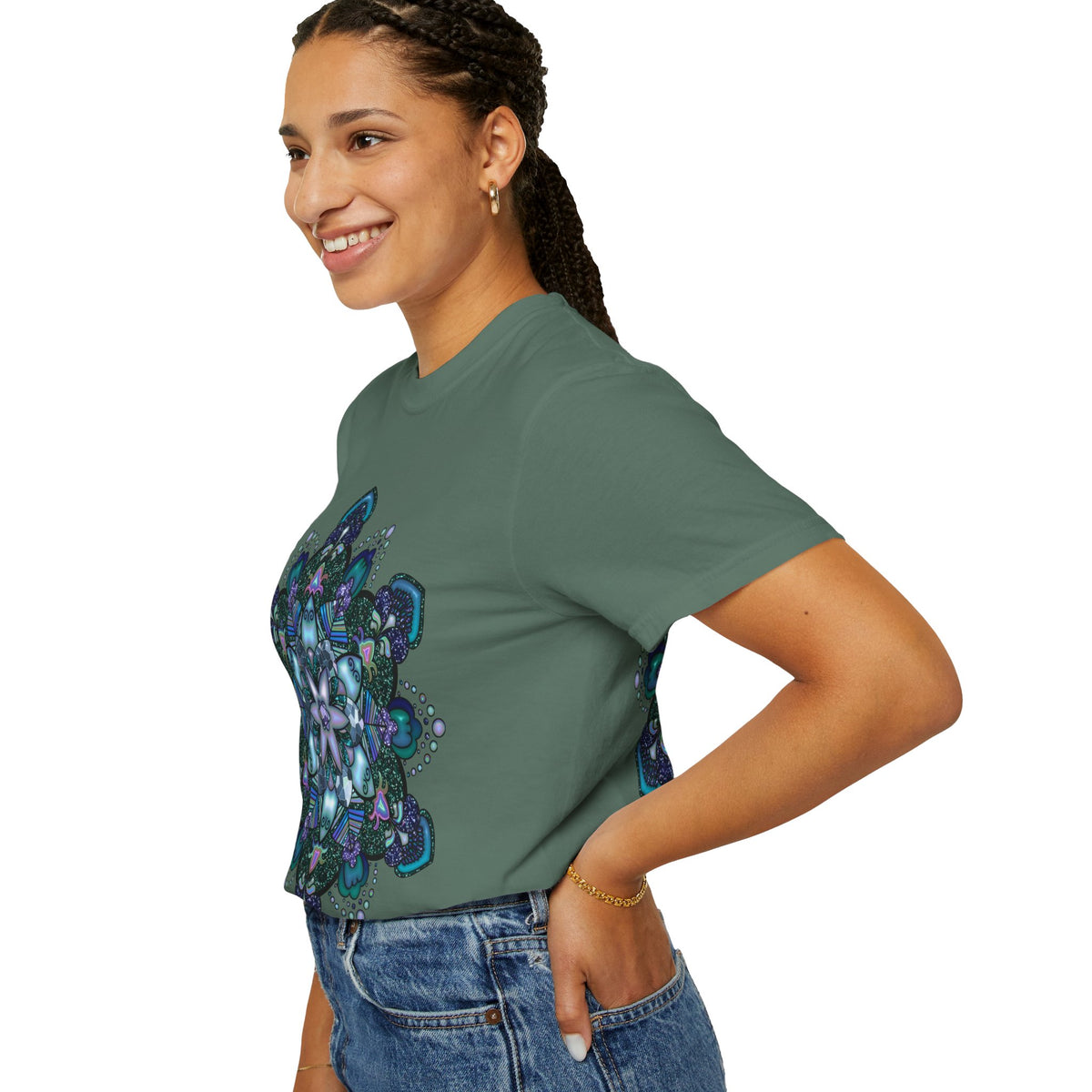 Mandala T-Shirt – Blue Purple Boho Geometric Floral Design