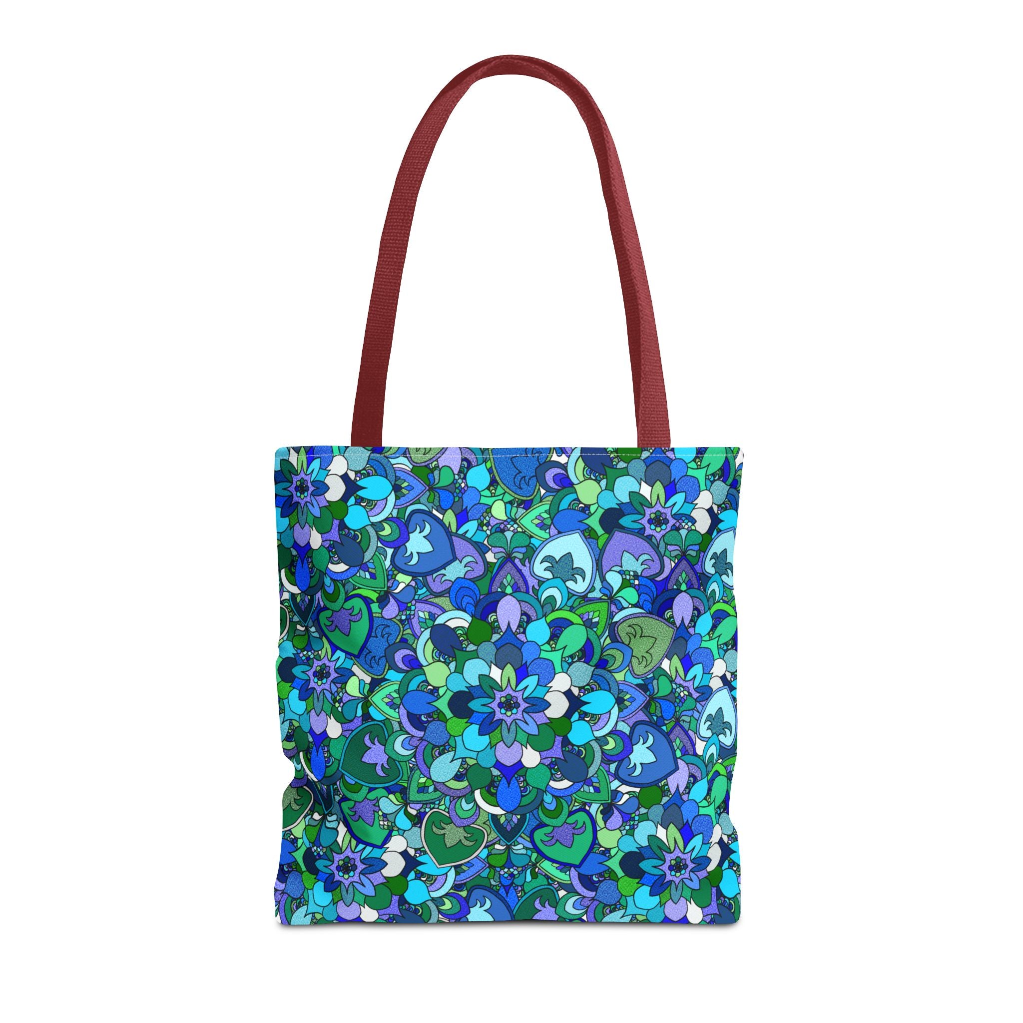 Blue Green Floral Mandala Tote Bag — Vibrant All-Over-Print Shopper