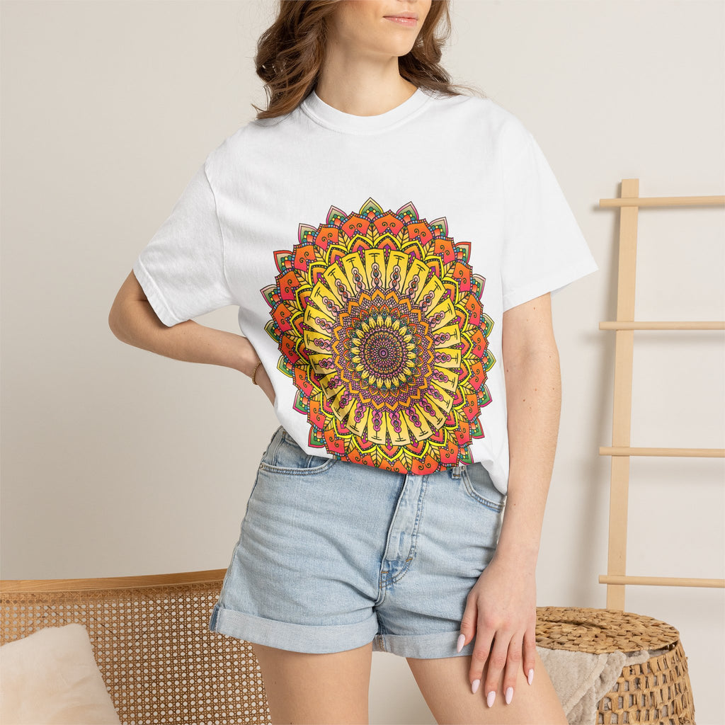 Sunburst Mandala T-Shirt — Vibrant Floral Boho Graphic Tee