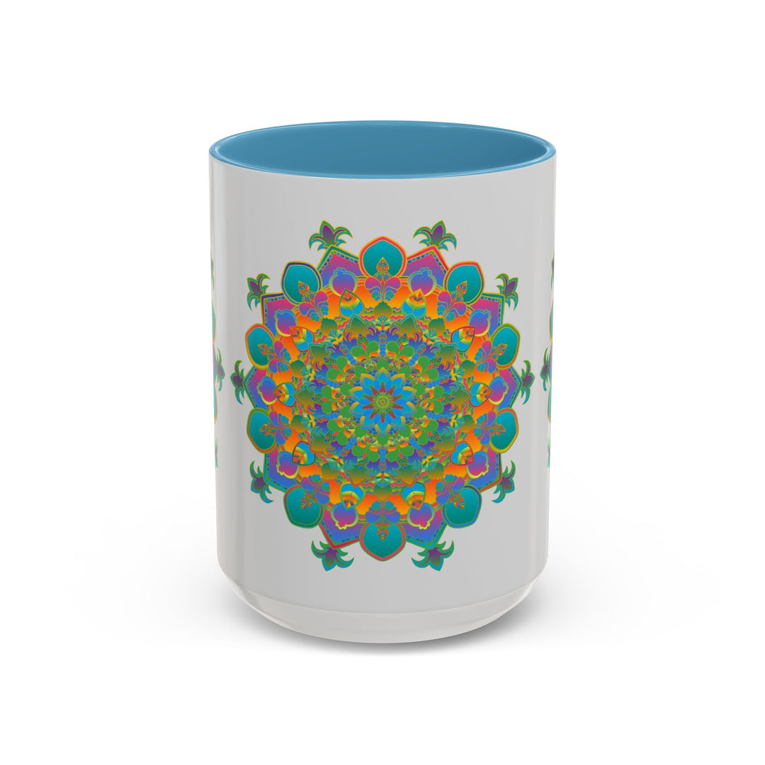 Colorful mandala art mug featuring an intricate design with vibrant colors