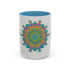 Colorful mandala art mug featuring an intricate design with vibrant colors