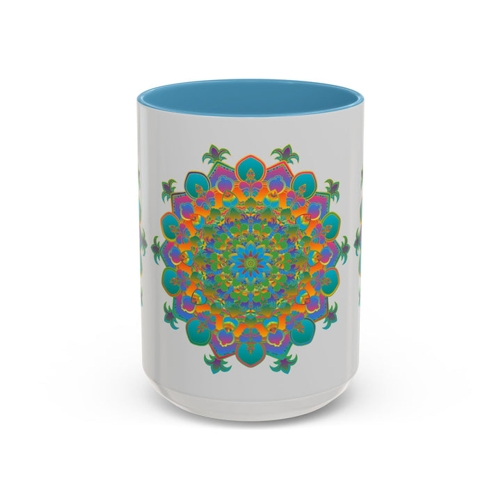 Colorful mandala art mug featuring an intricate design with vibrant colors