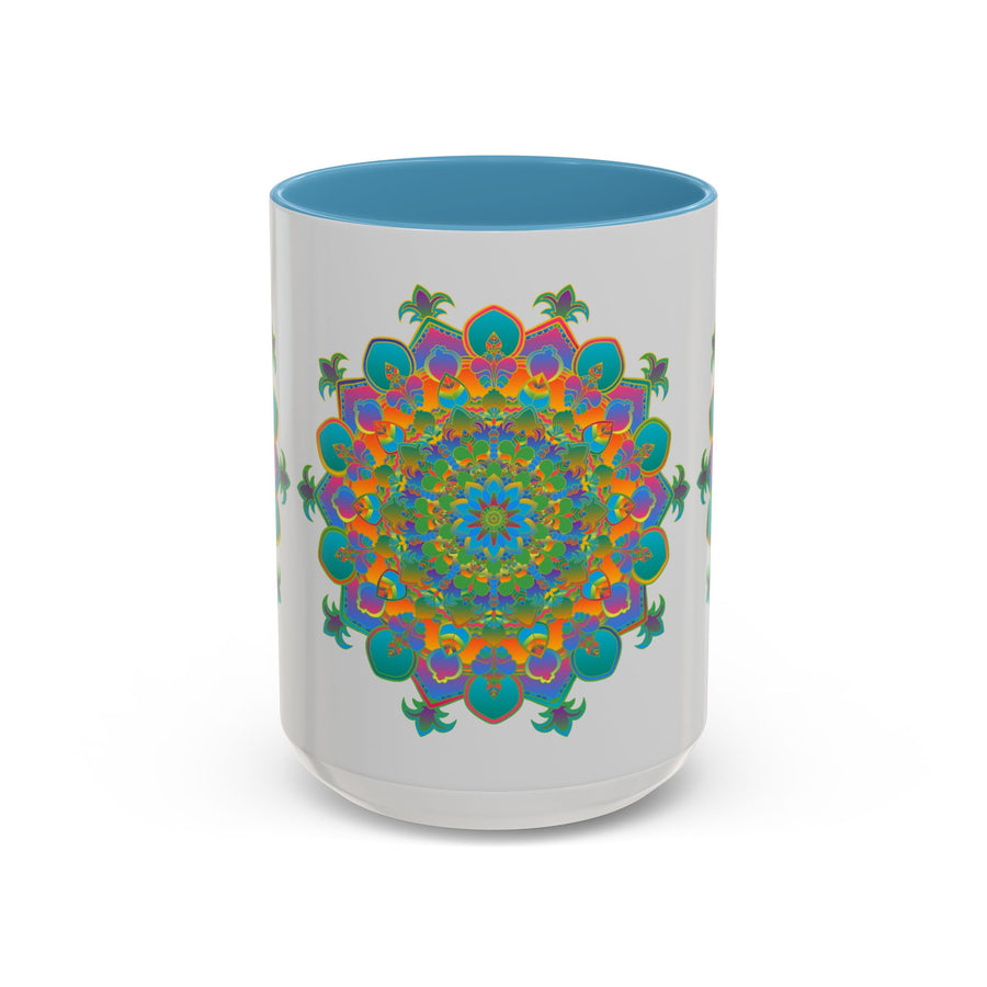 Colorful mandala art mug featuring an intricate design with vibrant colors