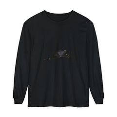 Black cat sleeping peacefully on a unisex long sleeve t-shirt