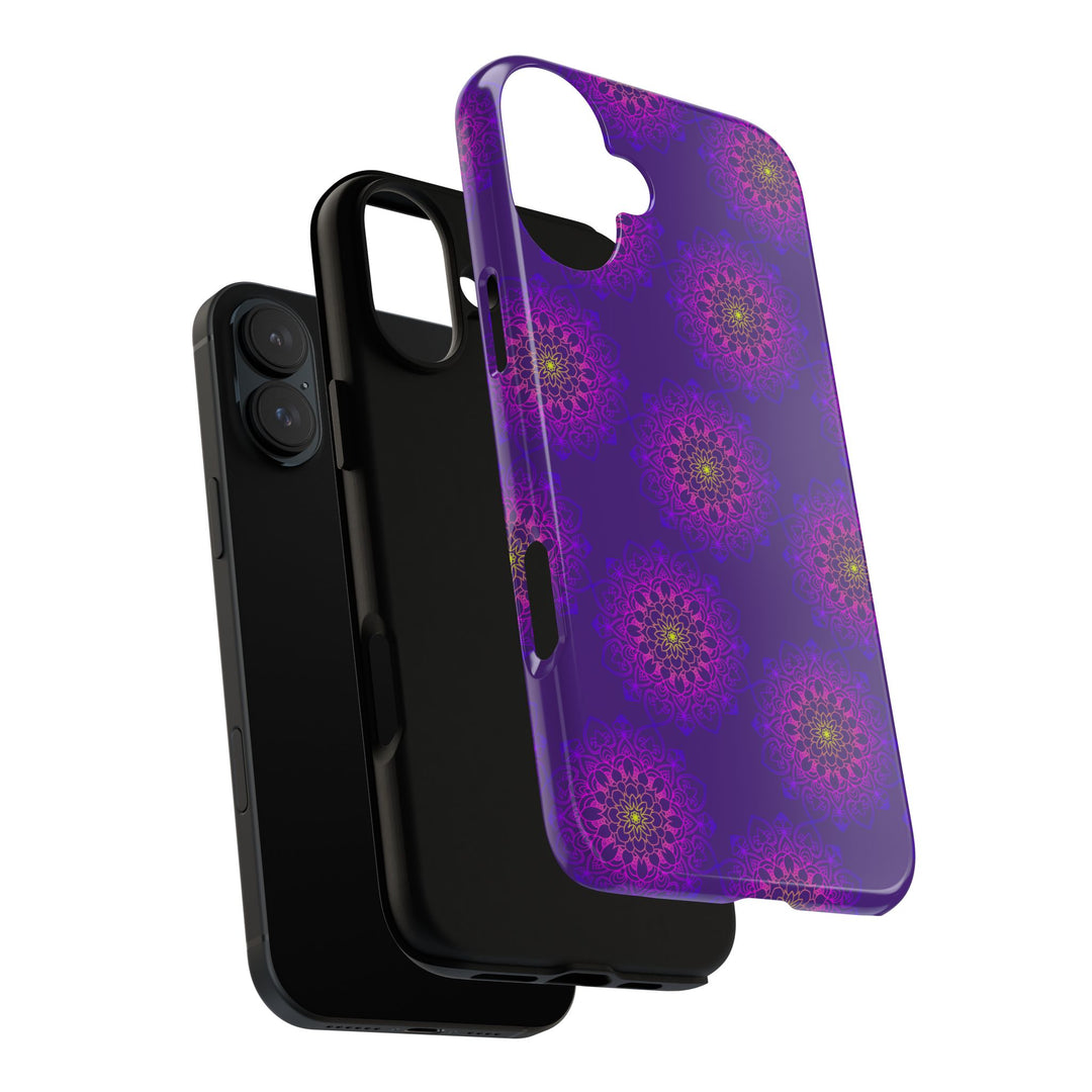Intricate Purple Floral iPhone Case with Bold Mandala Design