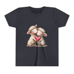 Youth Tee - Cartoon Sheeps Hugging Heart, Cute and Lovely Design