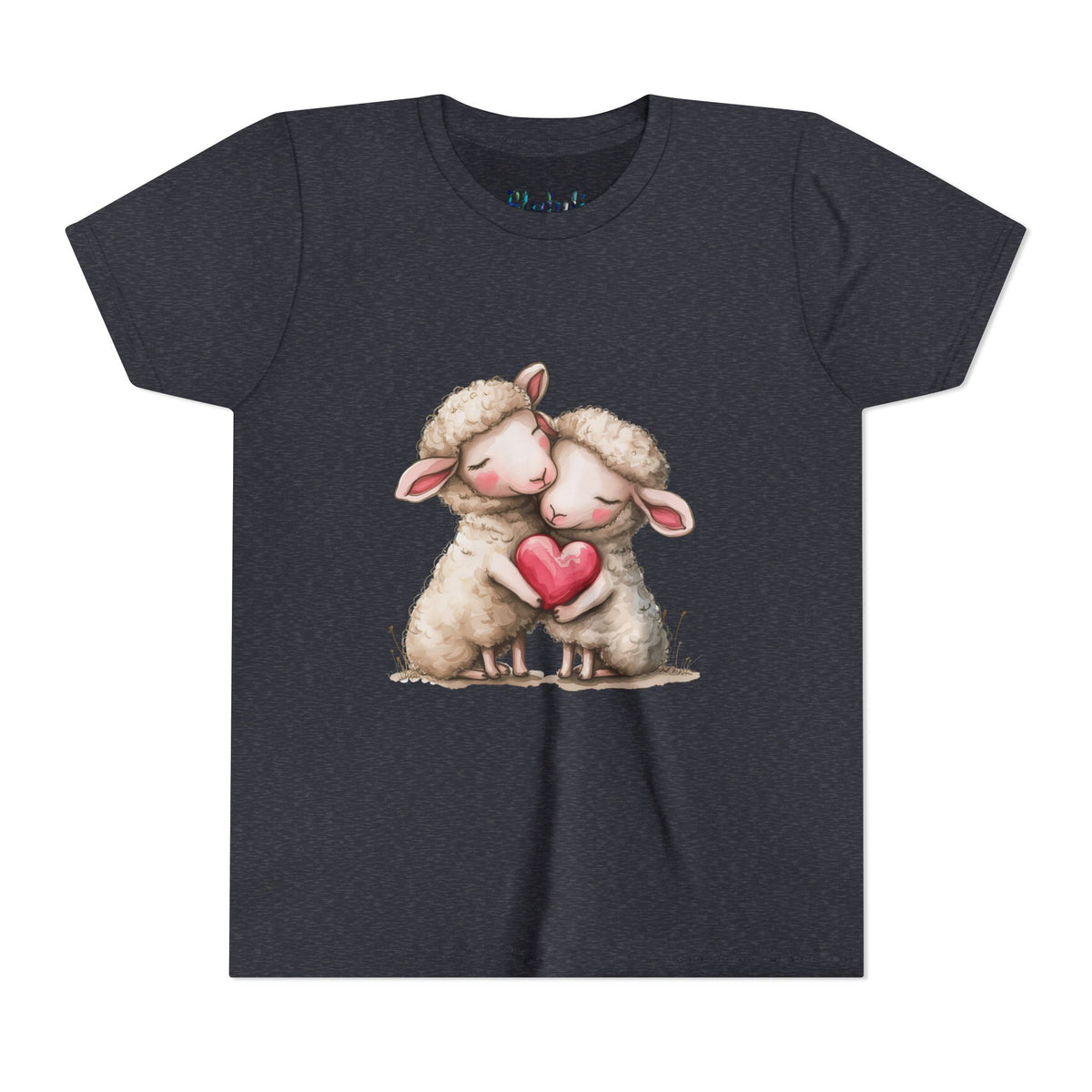Youth Tee - Cartoon Sheeps Hugging Heart, Cute and Lovely Design