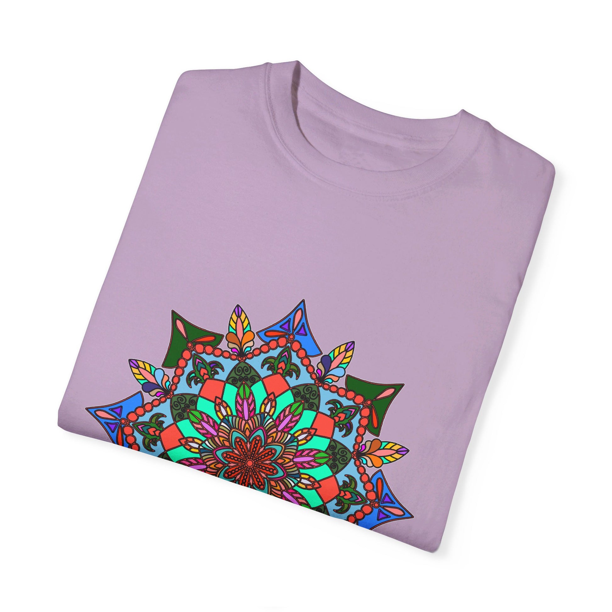 Unisex Mandala T-Shirt made of 100% Ring-Spun Cotton, featuring Hand-Drawn Mandala Art and Garment-Dyed for Extra Comfort