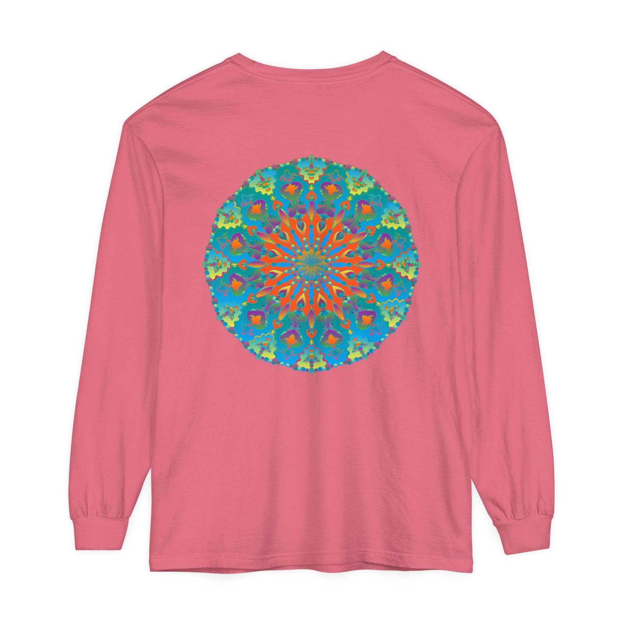 Colorful long sleeve t-shirt with rainbow mandala design on front