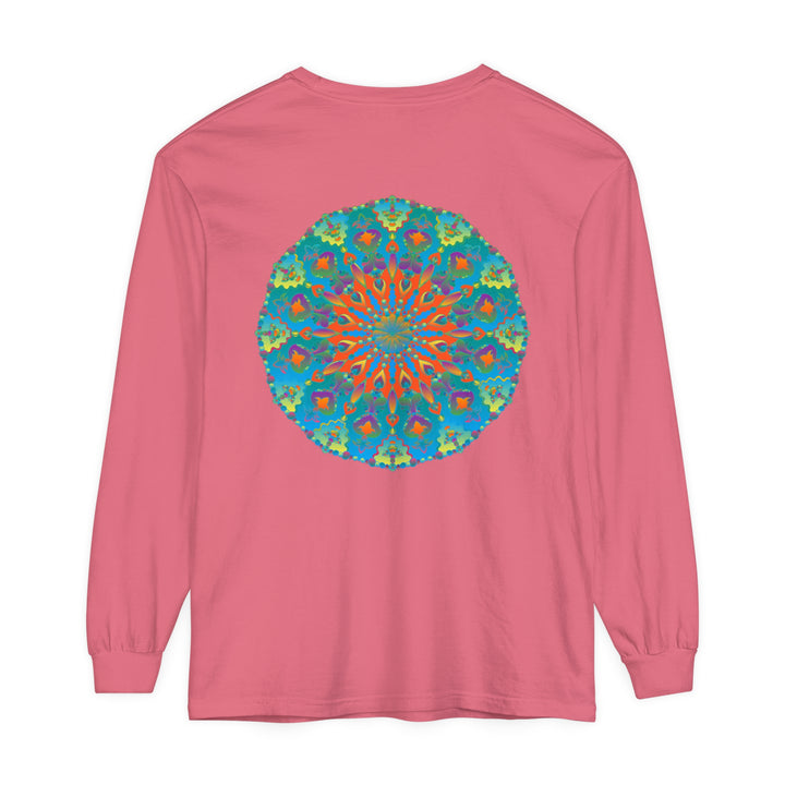 Colorful long sleeve t-shirt with rainbow mandala design on front