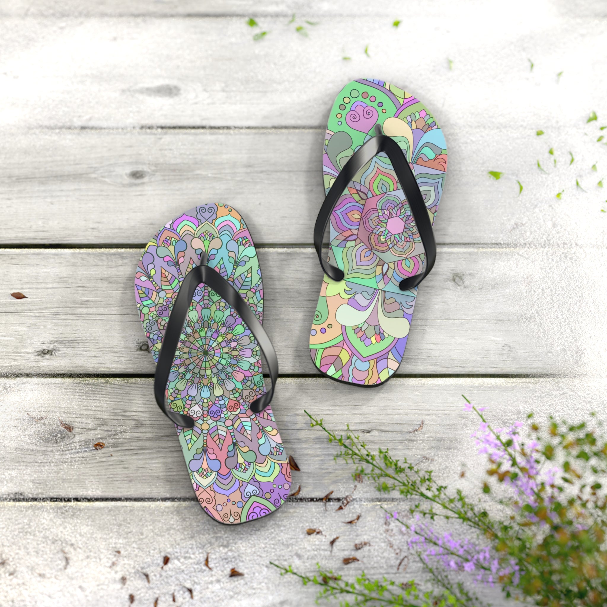  Hand-drawn mandala art flip flops perfect for casual summer outings