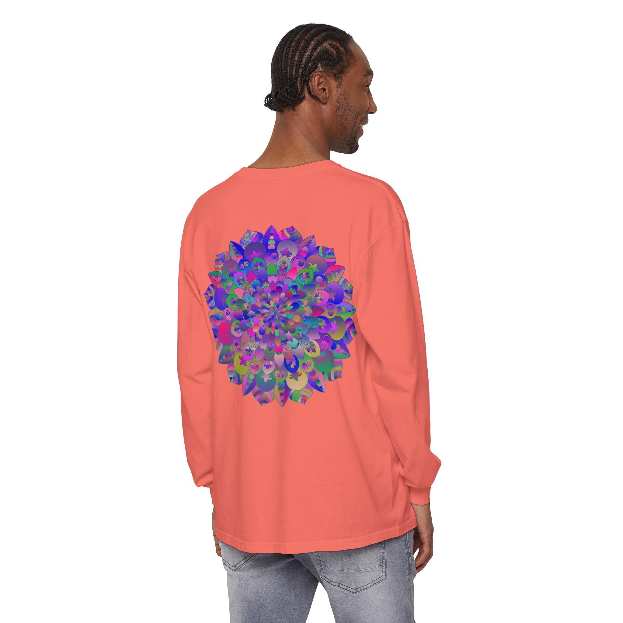 Colorful and intricate mandala design long sleeve t-shirt for vibrant style