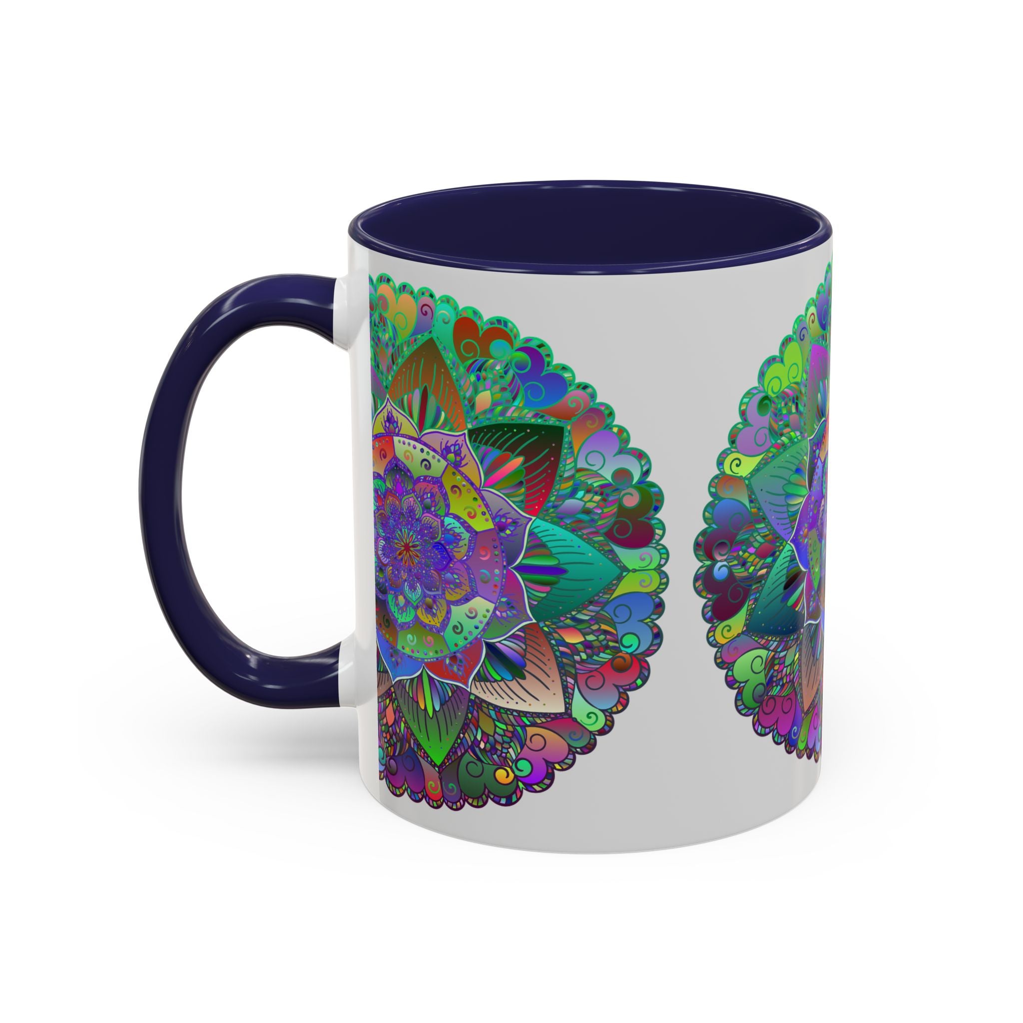 Vibrant and colorful mandala art mug with intricate designs