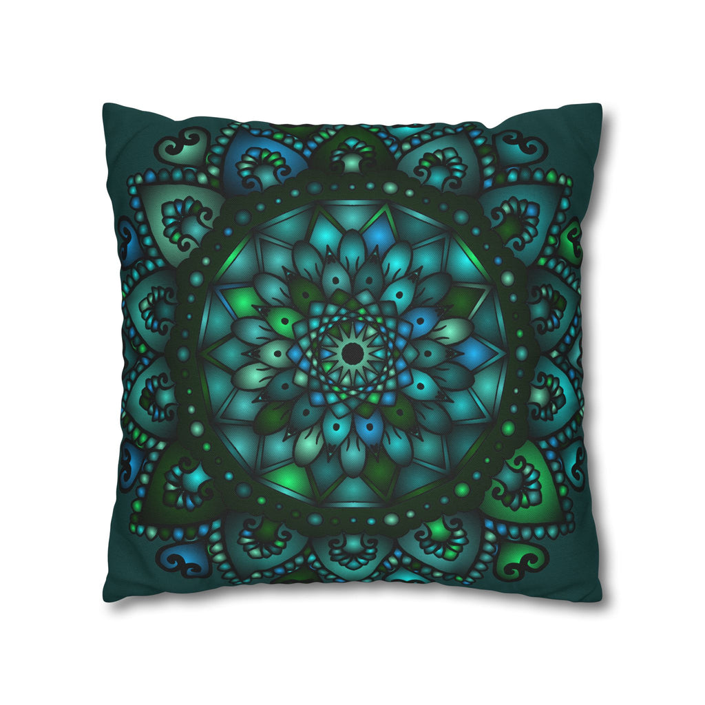 Original fine art hand-drawn square pillowcase with mandala design