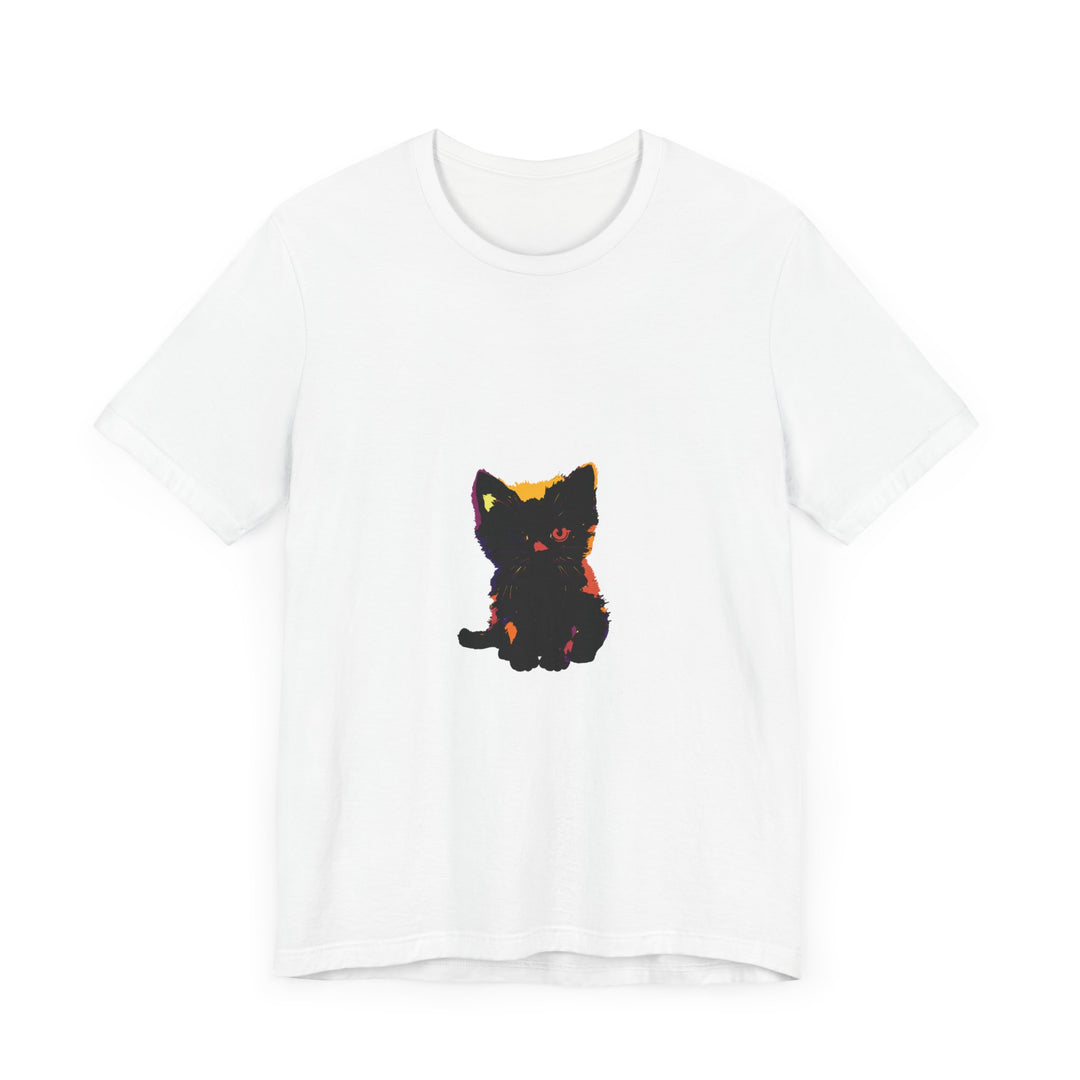 Black Cat Mystery - One Blue Eye T-Shirt: A stylish black shirt featuring a mysterious black cat with one striking blue eye