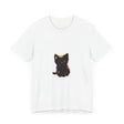 Black Cat Mystery - One Blue Eye T-Shirt: A stylish black shirt featuring a mysterious black cat with one striking blue eye
