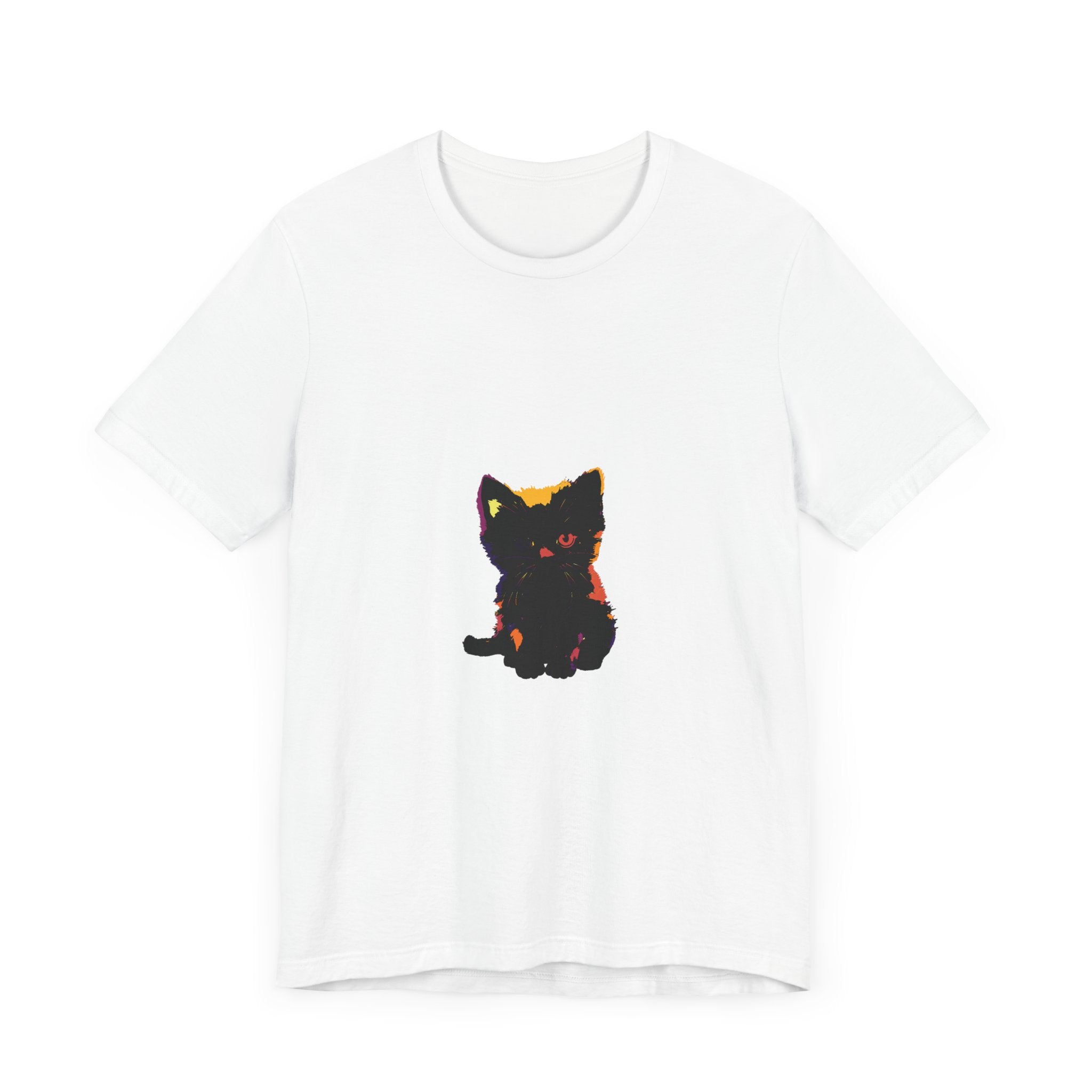 Black Cat Mystery - One Blue Eye T-Shirt: A stylish black shirt featuring a mysterious black cat with one striking blue eye